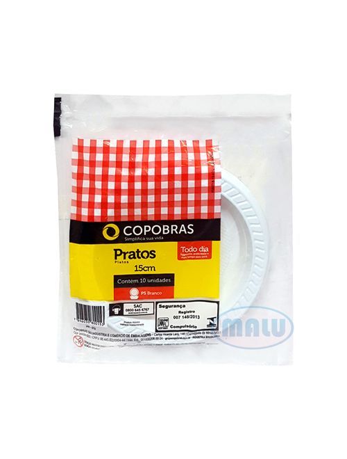 Prato Plástico Branco 15cm c/10 - Copobrás