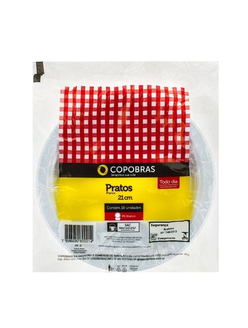 Prato Plástico Branco 21cm c/10 - Copobrás