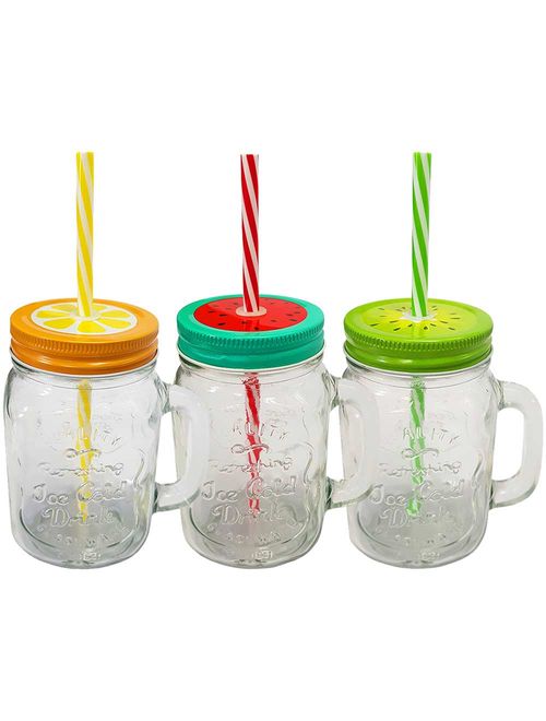 Caneca Vidro c/ Canudo Frutas 450ml Unidade - Art House