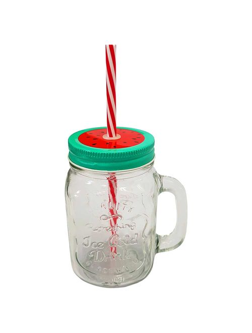 Caneca Vidro c/ Canudo Frutas 450ml Unidade - Art House