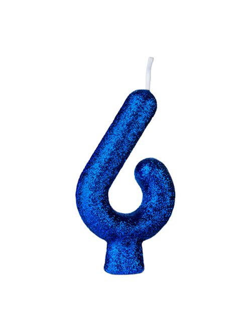 Vela de Aniversário Cintilante Azul Nº 6 - Regina