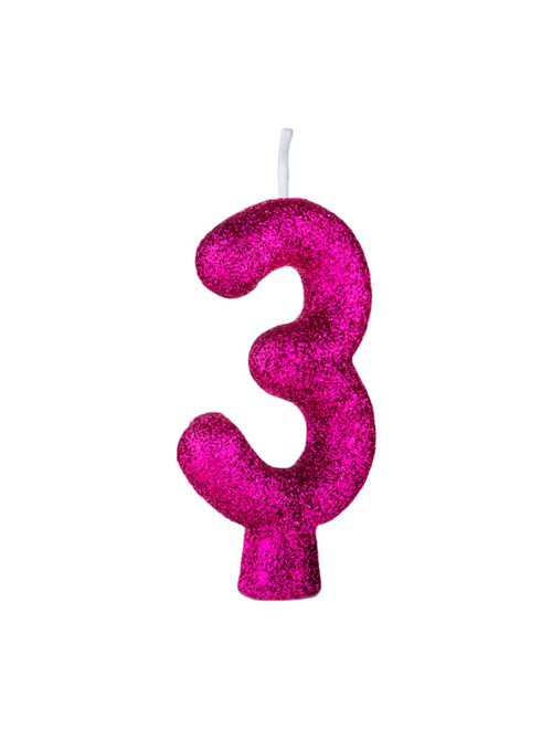 Vela de Aniversário Cintilante Pink Nº 3 - Regina