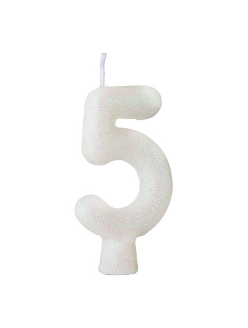 Vela de Aniversário Cintilante Branco Nº 5 - Regina