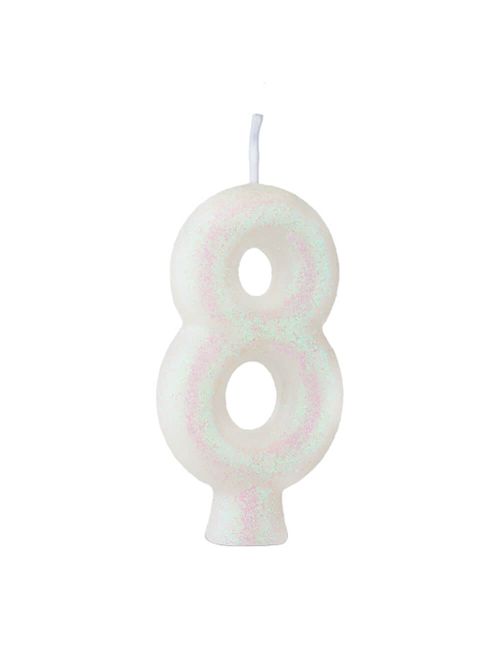 Vela de Aniversário Cintilante Branco Nº 8 - Regina