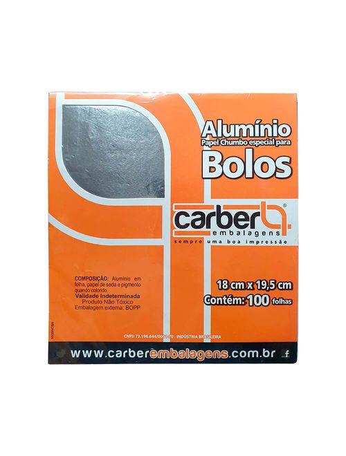 Papel Alumínio Cortado para Bolo Gelado Prata 18x19,5cm c/100 - Carber