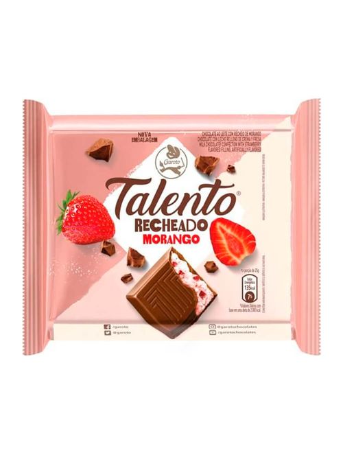 Tablete de Chocolate Talento Recheado Morango 85g - Garoto