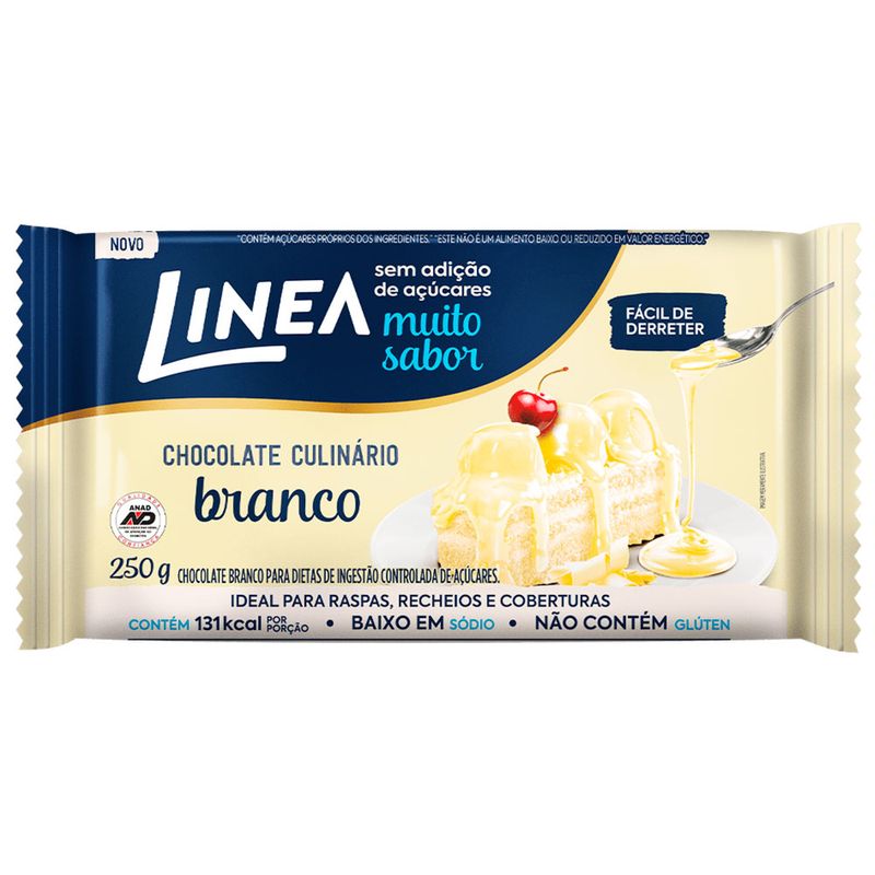 Barra Chocolate Branco Zero Açúcar 250g - Linea - Doce Malu