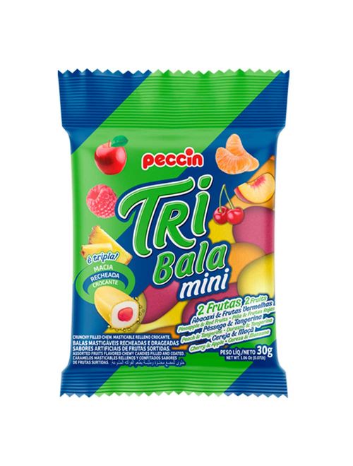 Mini Bala Tribala Recheada Sortida 2 Frutas c/12 - Peccin
