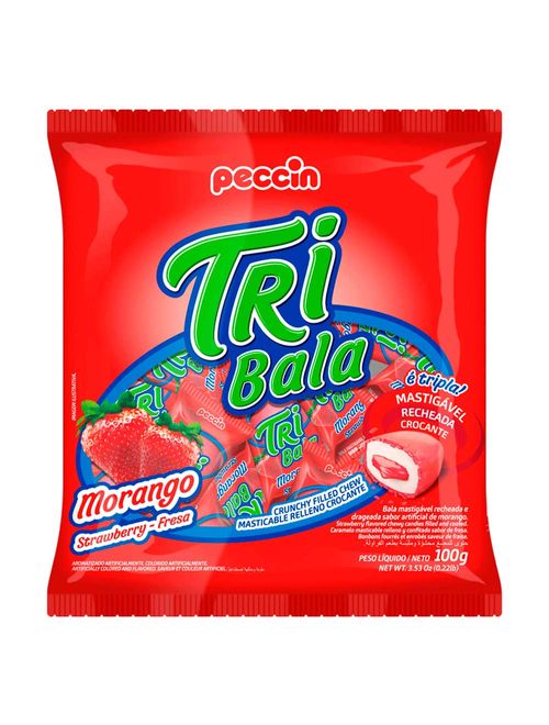 Bala Tribala Recheada Morango 100g - Peccin