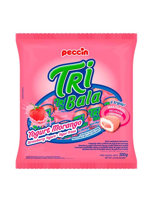 Bala Tribala Recheada Yogurt Morango 100g - Peccin