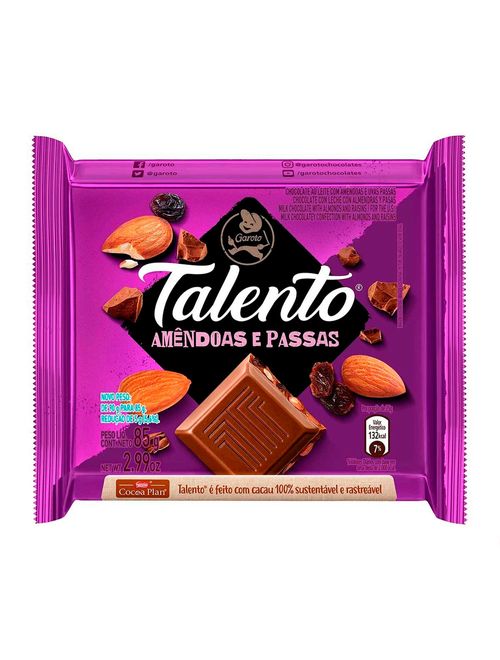 Chocolate Talento Amêndoas e Passas 85g - Garoto