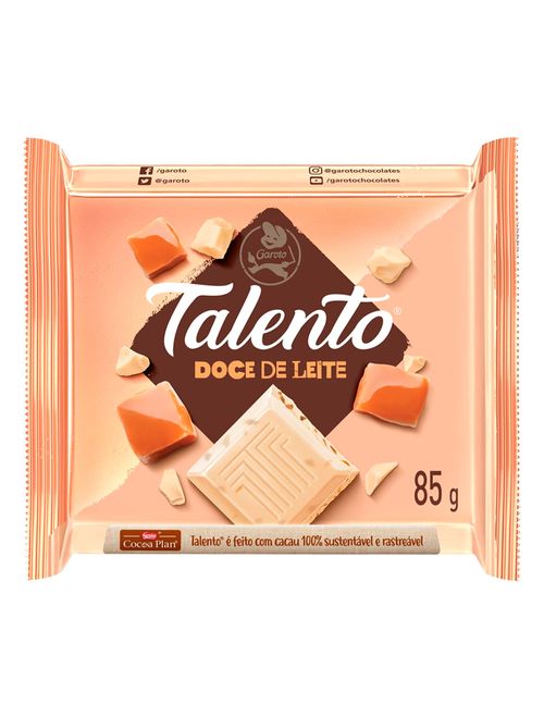 Tablete de Chocolate Talento Branco com Doce de Leite 85g - Garoto