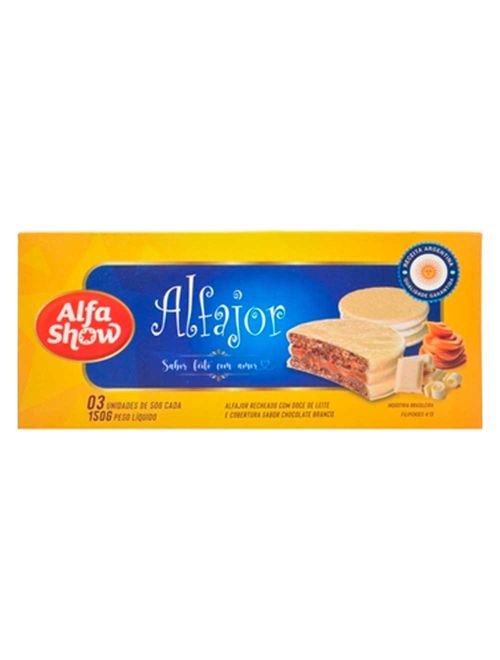 Alfajor Chocolate Branco Recheio Doce de Leite c/3 - Alfa Show