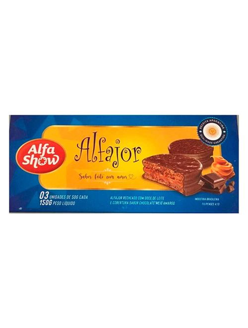 Alfajor Chocolate Meio Amargo Recheio Doce de Leite c/3 - Alfa Show