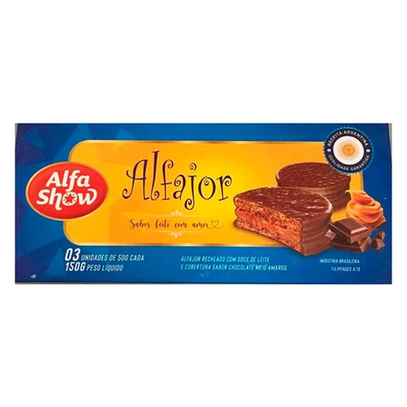 Alfajor Chocolate Meio Amargo Recheio Doce de Leite c/3 - Alfa Show - Doce  Malu