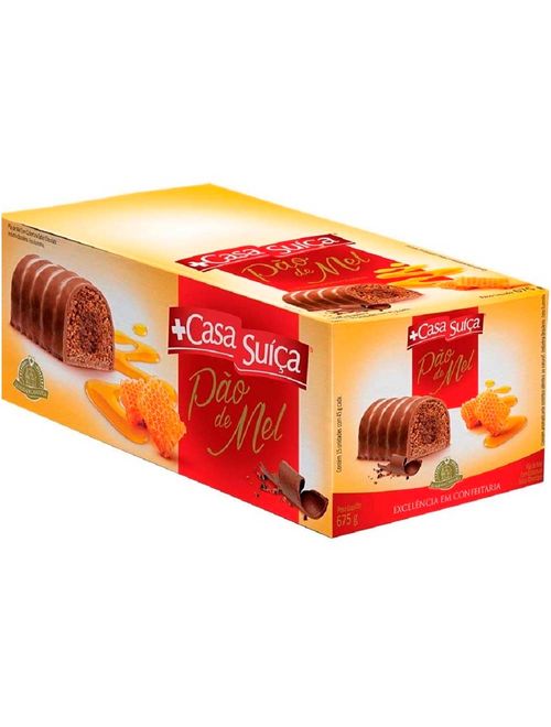 Pão de Mel Coberto Chocolate 45g c/15 - Casa Suíça