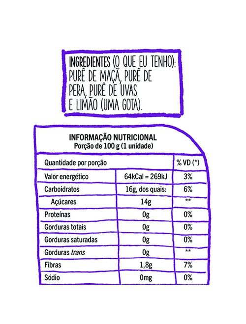 Purê de Frutas Pera, Uva e Maçã 100g - Pic Me