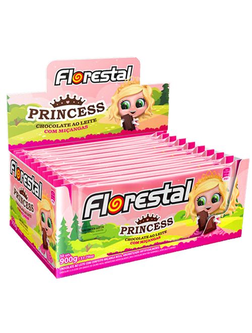 Caixa Tablete Chocolate ao Leite com Miçangas Rosa Princess c/10 - Florestal