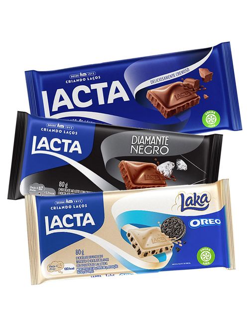 Kit 3 Tabletes Original + Diamante Negro + Laka Oreo 80g - Lacta