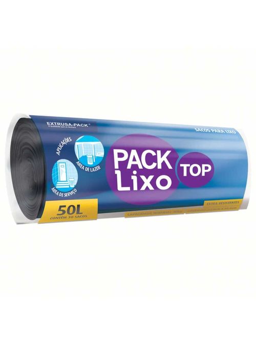 Saco TOP Lixo Preto 50L 63cmX80cm c/30 - Extrusa-Pack