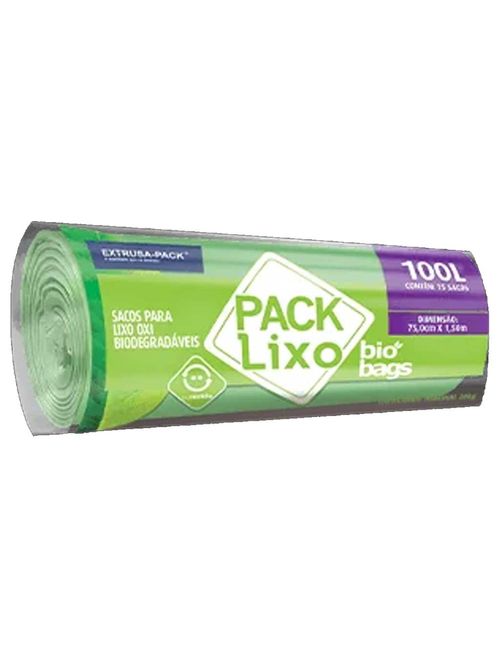 Saco de Lixo Biobags Verde 100L 75cmX1,05m c/15 - Extrusa-Pack