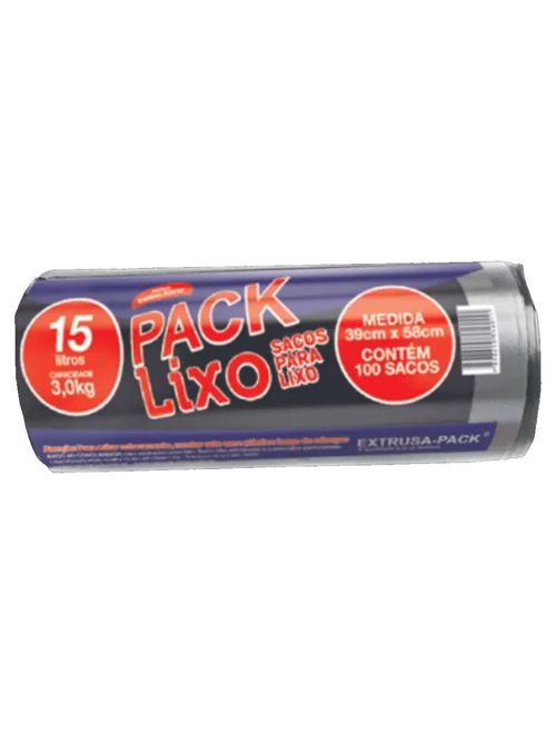 Saco de Lixo Preto 15L 39cmX58cm c/100 - Extrusa-Pack