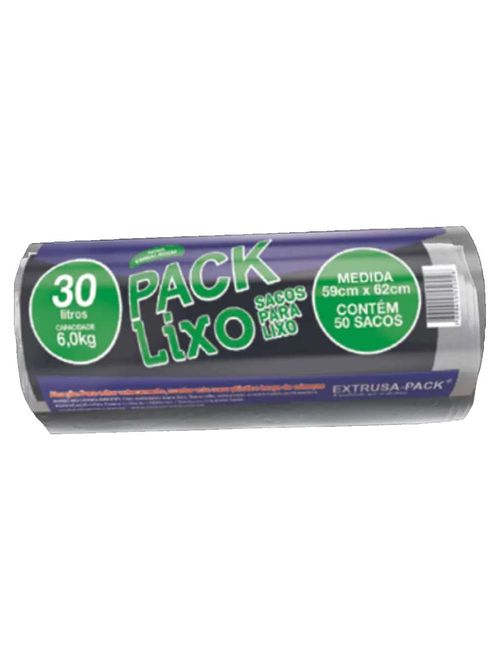 Saco de Lixo Preto 30L 59cmX62cm c/50 - Extrusa-Pack