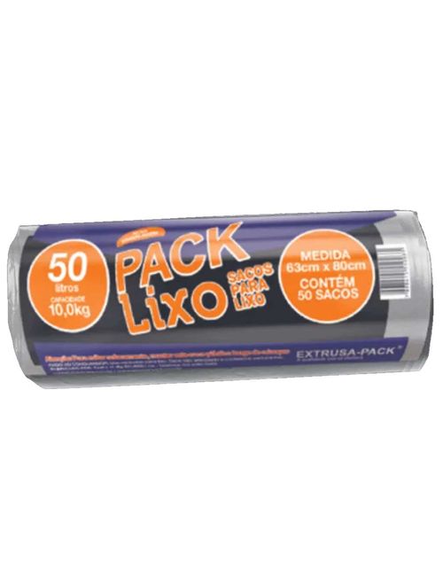 Saco de Lixo Preto 50L 63cmX80cm c/50 - Extrusa-Pack