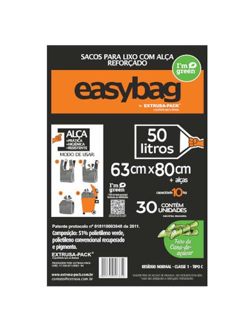 Saco de Lixo Preto com Alça 50L 63cmX80m c/30 - Extrusa-Pack