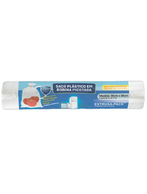 Saco Plástico em Bobina Picotada 30cmX38cm - Extrusa-Pack