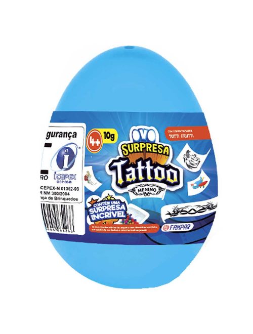 Caixa Ovo Surpresa Tattoo Menino com Confeito c/12 - Fampar