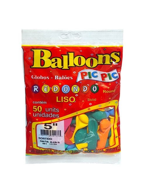 Balão Redondo Sortido Tamanho 5 c/50 - Pic Pic