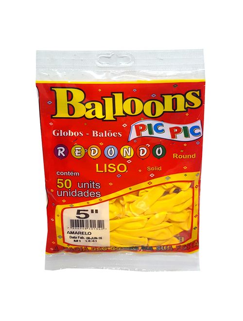 Balão Redondo Amarelo Tamanho 5 c/50 - Pic Pic