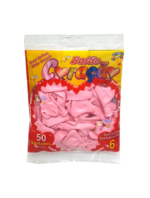 Balão Coração Rosa Tamanho 6 c/50 - Pic Pic