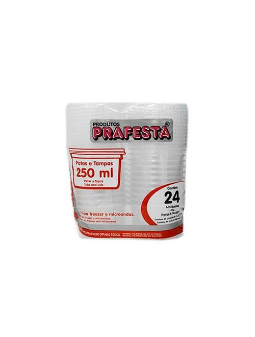 Pote Plástico Redondo Transparente Freezer/Microondas 250ml c/24 - Prafesta
