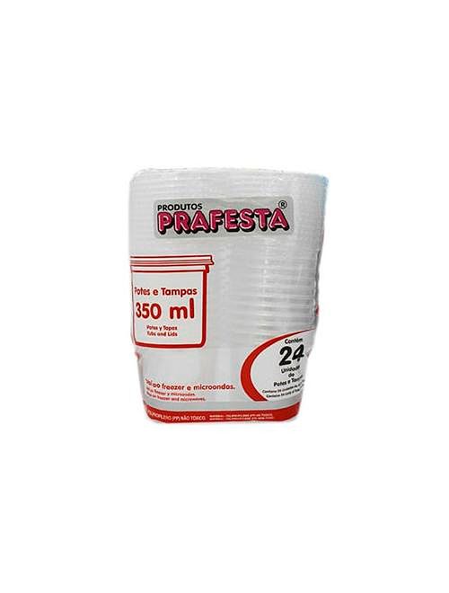 Pote Plástico Redondo Transparente 350ml c/24 - Prafesta