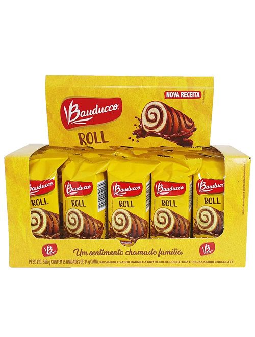 Bolinho Roll Baunilha com Chocolate 34g c/15 - Bauducco