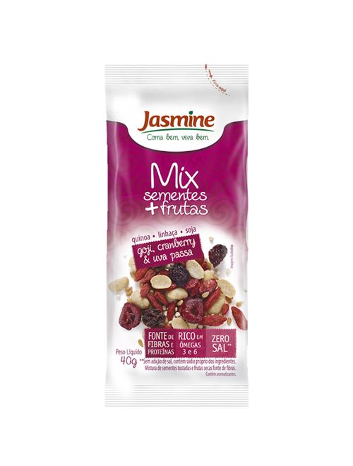 Mix Sementes e Frutas Goji Berry Cranberry e Passas 40g - Jasmine