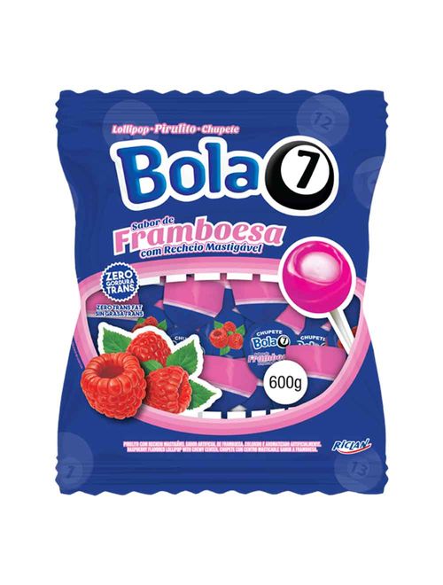 Pirulito Bola7 Framboesa Recheio Mastigável c/50 - Riclan