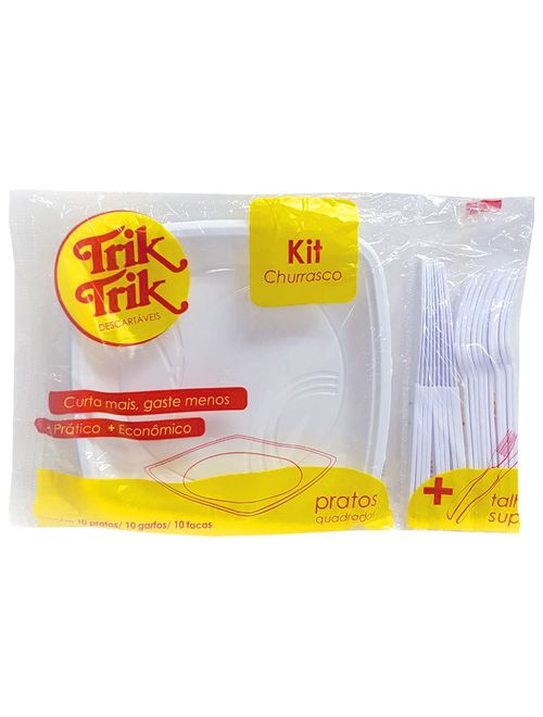 Kit Churrasco 30 Peças (10 Pratos + 10 Garfos + 10 Facas) - Trik Trik