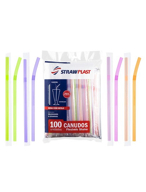 Canudo Flexível Shake Neon c/100 - Strawplast