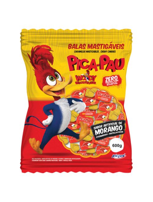 Bala Mastigável Pica Pau Morango 600g - Riclan