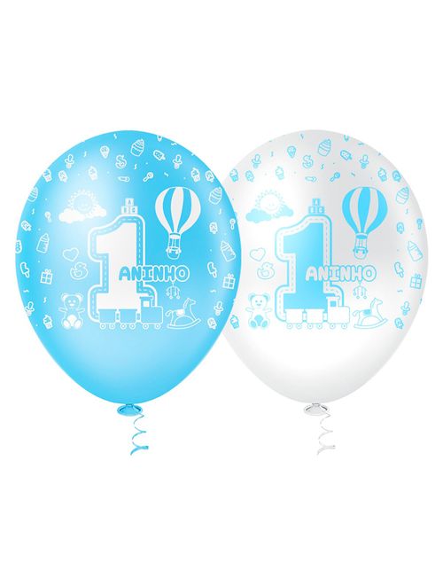 Balão Decorado 1 Aninho Azul Tamanho 10 c/25 - Pic Pic
