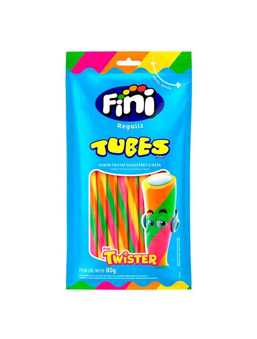 Bala de Gelatina Tubes Twister Regaliz Frutas Silvestres 80g - Fini