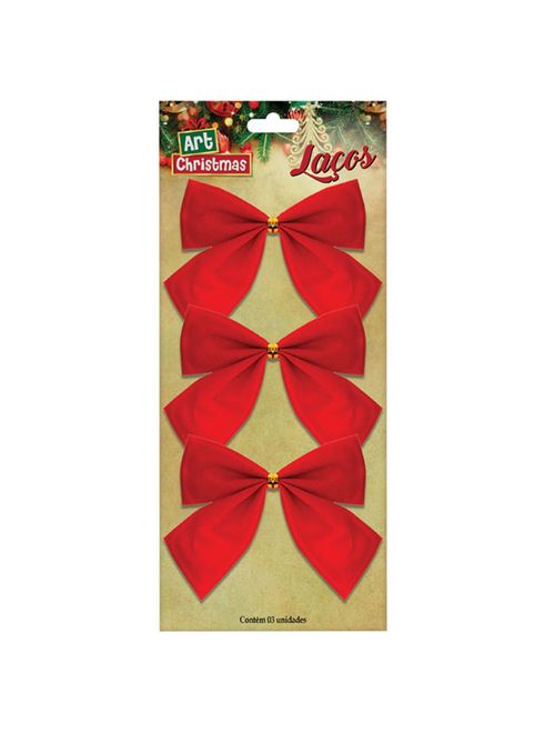 Enfeite de Natal Laço Vermelho c/3 - Art Christmas