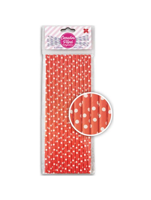 Canudo de Papel Bolinha Vermelho e Branco c/12 - Make