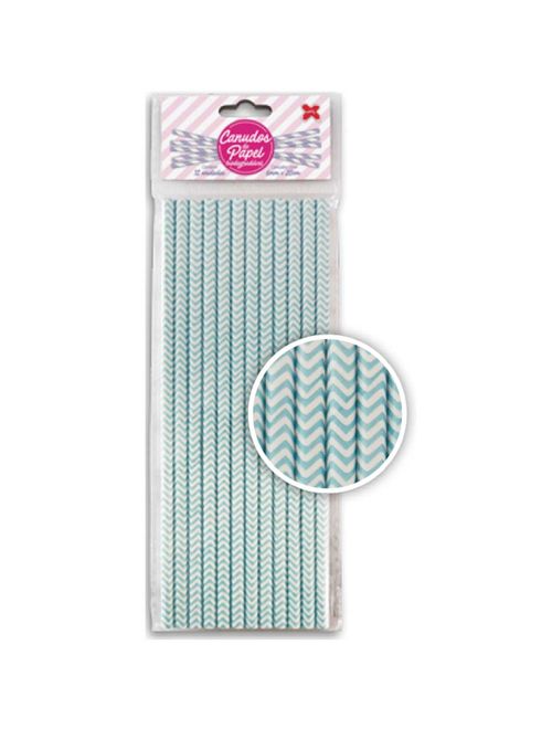 Canudo de Papel Chevron Azul Claro c/12 - Make