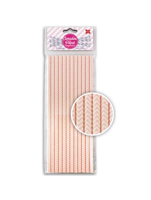 Canudo de Papel Chevron Rosa Claro c/12 - Make