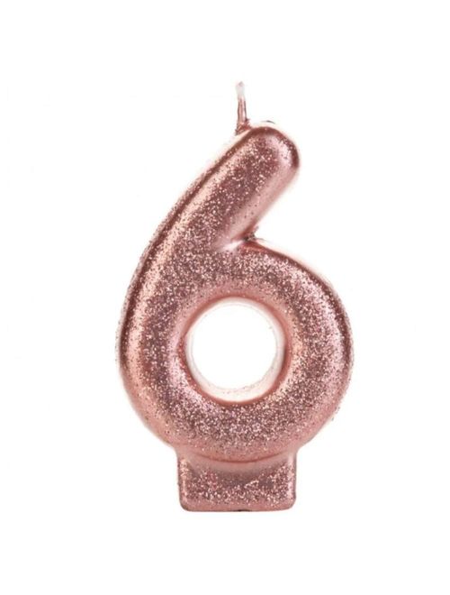 Vela de Aniversário Glitter Rose Gold Nº 6 - Silver Festas