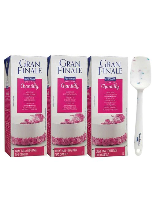 Kit Promocional 3 Chantilly Gran Finale 1L +  Espátula Silicone Exclusiva - Fleischmann